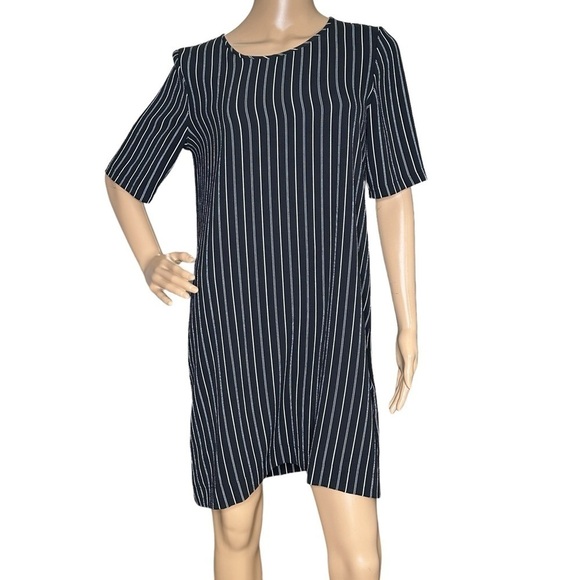 Monki black stripe short sleeve shift dress small - Picture 1 of 7